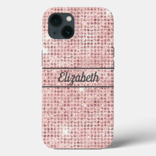 モノグラム 名前 ピンクダイヤモンド スタッド おしゃれ iPhone 13ケース