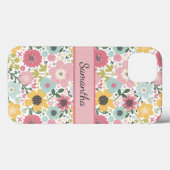 モノグラム 名前 ピンク 黄色 青 花柄 Case-Mate iPhoneケース (裏面 (横))