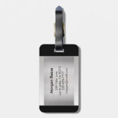 モノグラム&名前、ブラックグレー文字、ブラッシュシルバー ラゲッジタグ (裏面縦)