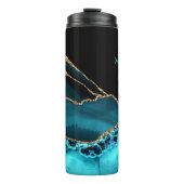 モノグラム&名前，ブラック金ゴールド&ティール（緑がかった色）アゲート タンブラー (正面)