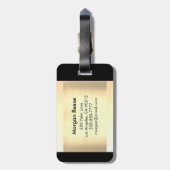 モノグラム&名前、ブラック&グレー文字、ブラシ付き金ゴールド ラゲッジタグ (裏面縦)