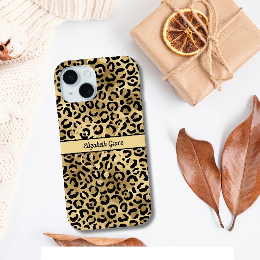 モノグラム 名前 ブラック ゴールド ヒョウ 柄 チーター Case-Mate iPhoneケース