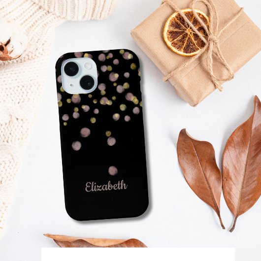 モノグラム 名前 ブラック ブルッシュピンク ゴールド サークル Case-Mate iPhoneケース