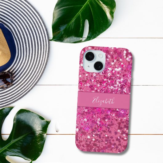 モノグラム 名前 ホットピンク グリッター スパークル ガーリー Case-Mate iPhoneケース