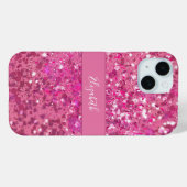 モノグラム 名前 ホットピンク グリッター スパークル ガーリー Case-Mate iPhoneケース (裏面 (横))