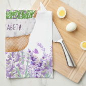 モノグラム 名前 ラベンダー 花のバスケット 緑 紫 キッチンタオル (四つ折り)