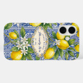 モノグラム 名前 レモン ブルー フレンチカントリー タイル Case-Mate iPhoneケース (裏面 (横))