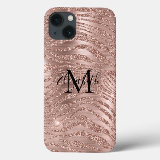 モノグラム 名前 ローズゴールド グリッター アニマル柄 Case-Mate iPhoneケース (裏面)