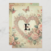 モノグラム 名前 ヴィンテージ ハート フラワー 水彩画 シーズンカード (正面/裏面)