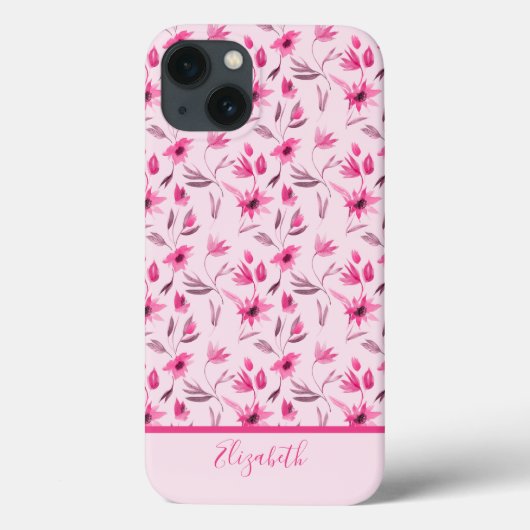 モノグラム 名前 手書き風 ピンク 花柄 エレガント おしゃれ Case-Mate iPhoneケース (裏面)