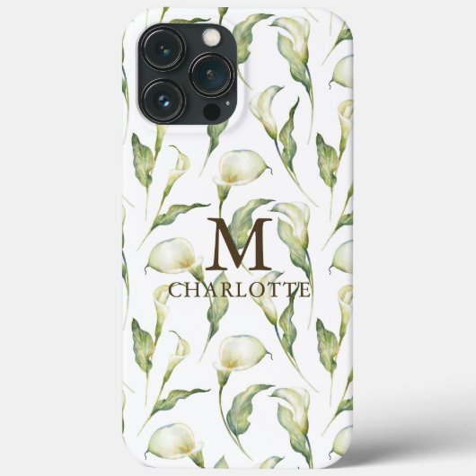 モノグラム 名前 水彩 花 エレガント 白いユリ Case-Mate iPhoneケース (裏面)