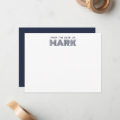 モノグラム 名前 濃紺 白 モダン ストライプ ノートカード (正面/裏面インサイチュ)