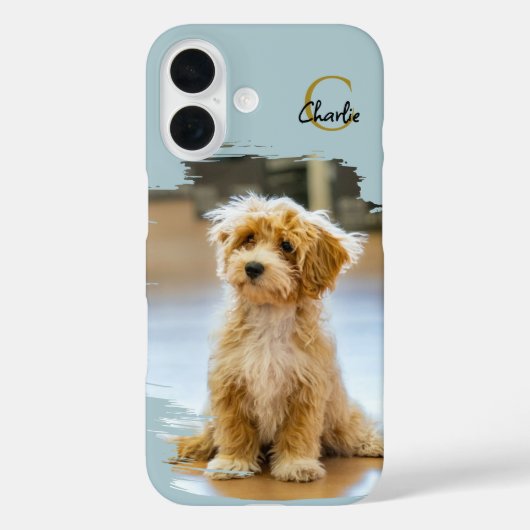 モノグラム 名前 犬の写真 パステルブルーミニマリスト Case-Mate iPhoneケース (裏面)