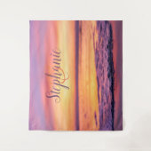 モノグラム 名前 紫 オレンジ 海の波 夕焼け タペストリー (正面)