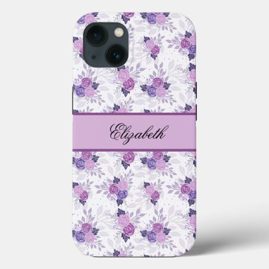 モノグラム 名前 紫 ピンク 花 エレガント Case-Mate iPhoneケース (裏面)
