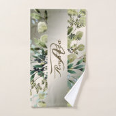 モノグラム 名前 緑の葉 ゴールド ブロンズ エレガント バスタオルセット (ハンドタオル)