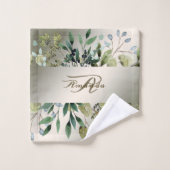 モノグラム 名前 緑の葉 ゴールド ブロンズ エレガント バスタオルセット (ウォッシュタオル)