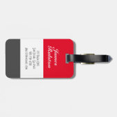 モノグラム/名前、赤、グレー、および白のパーソナライズ ラゲッジタグ (裏面横)