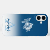 モノグラム 名前 青グラデーション 白い魚の輪郭 Case-Mate iPhoneケース (裏面 (横))