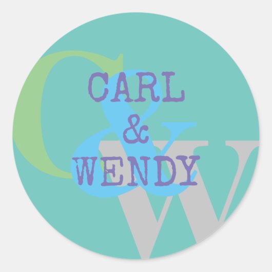 モノグラム 名前 青灰色 緑 おしゃれな プレゼント ラウンドシール (正面)