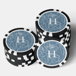 モノグラム 名前 青 モダン ワイルドフラワー ポーカーチップ