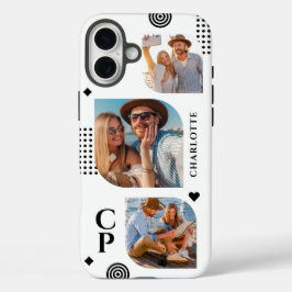 モノグラム 名前 3枚フォトコラージュ トレンディ モダン iPhone 16 PLUSケース