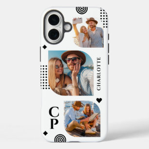 モノグラム 名前 3枚フォトコラージュ トレンディ モダン iPhone 16 PLUSケース
