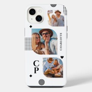 モノグラム 名前 3枚フォトコラージュ トレンディ モダン iPhone 14 PLUSケース