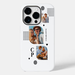 モノグラム 名前 3枚フォトコラージュ モダン iPhone 14 PROケース
