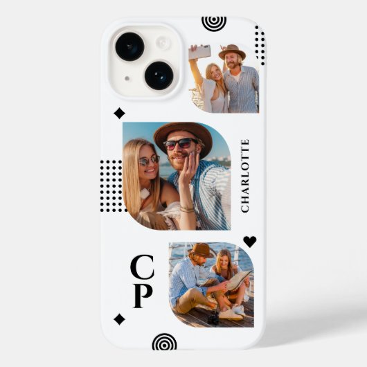 モノグラム 名前 3枚 フォトコラージュ モダン トレンディ Case-Mate iPhoneケース (裏面)