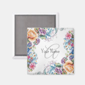 モノグラム 名 色とりどりの花枠 エレガント モダン マグネット (正面/裏面)