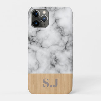 モノグラム 大理石と木の柄 iPhone 11 PROケース