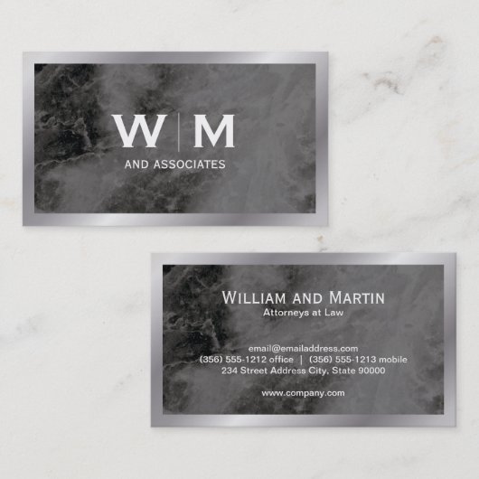 モノグラム |大理石テクスチャ付きエグゼクティブ 名刺 (正面/裏面)