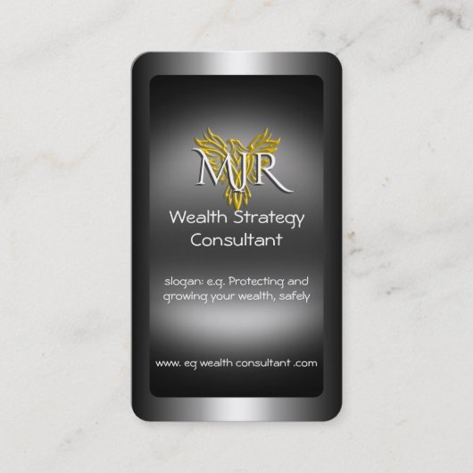 モノグラム、富の作戦のコンサルタント、金属一見 名刺 (正面)