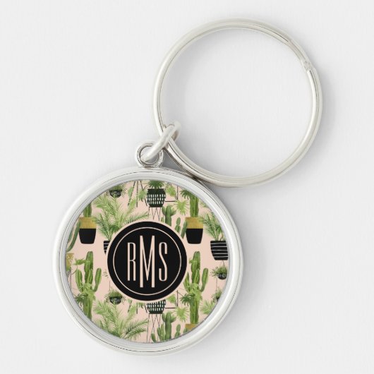 モノグラム |屋内オアシス |植物のラインアップパターン キーホルダー (正面)