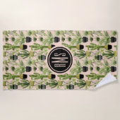 モノグラム |屋内オアシス |植物のラインアップパターン ビーチタオル (正面)