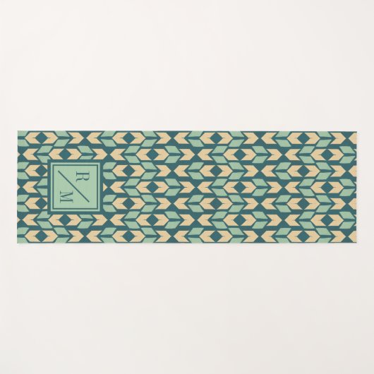 モノグラム|屋外のGeoのステップ|幾何学的なティール（緑がかった色）の矢 ヨガマット (正面(横))