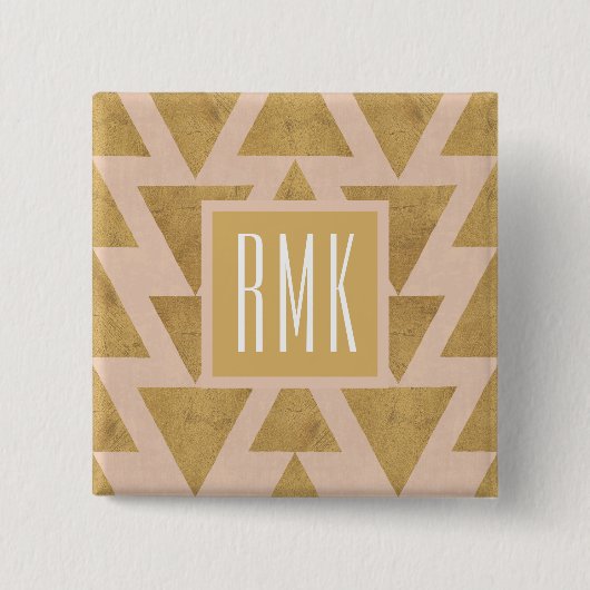 モノグラム|屋外のGeoのステップ|金ゴールド及び珊瑚のGeometr 缶バッジ (正面)