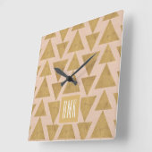モノグラム |屋外ジオステップ |金ゴールドとサンゴ図形 スクエア壁時計 (傾斜)