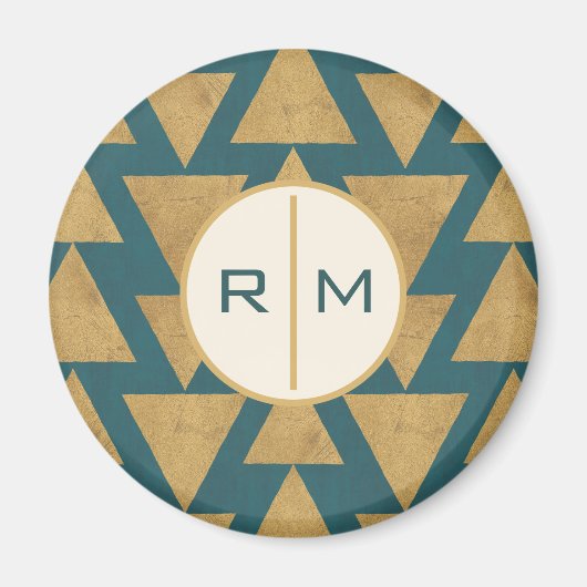 モノグラム |屋外ジオステップ |金ゴールド&ダークティール（緑がかった色）パット マグネット (正面)