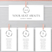 モノグラム 席次表カード ミニマリストの花輪 招待状