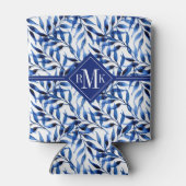 モノグラム |手の絵を描水色のインクパターン 缶クーラー (裏面)