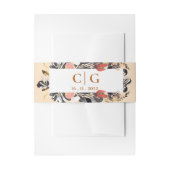 モノグラム&日付赤面とブラックフローラ結婚ズ 招待状ベリーバンド (正面例)