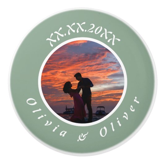 モノグラム 日付 額縁入り オーダーメイド フォト セラミック ノブ (正面)