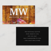 モノグラム |木製 |ブラシ付き水彩 名刺 (正面/裏面)