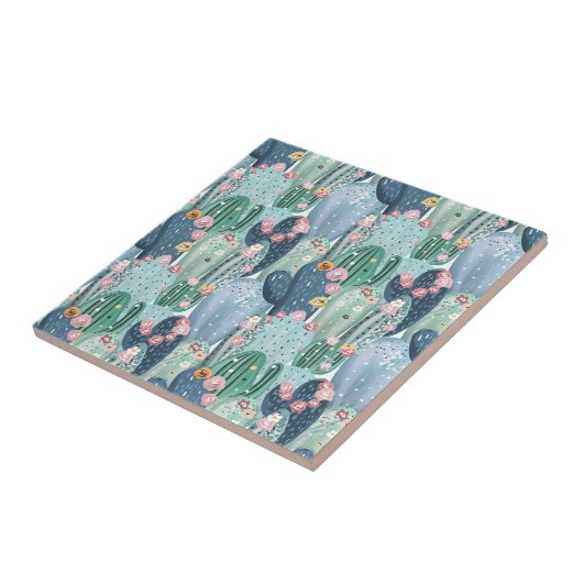 モノグラム|柔らかいPatelのサボテンパターン タイル (側面)