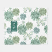 モノグラム |植物の幸せ |多肉性パターン フリースブランケット (正面(横))