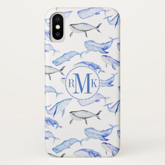 モノグラム|水彩ブルーホエール Case-Mate iPhoneケース (裏面)