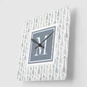 モノグラム |水彩ワンダーラスト矢印パターン スクエア壁時計 (傾斜)