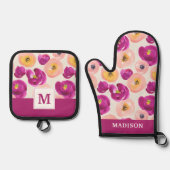 モノグラム |水彩植物模様 鍋つかみ&鍋敷きセット (正面)